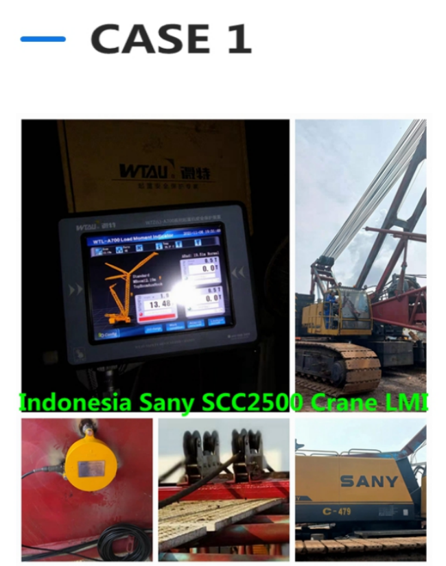 La grúa sobre orugas con pluma de celosía Sany scc2500 instaló el sistema indicador de momento de carga seguro WTL-A700 en Indonesia